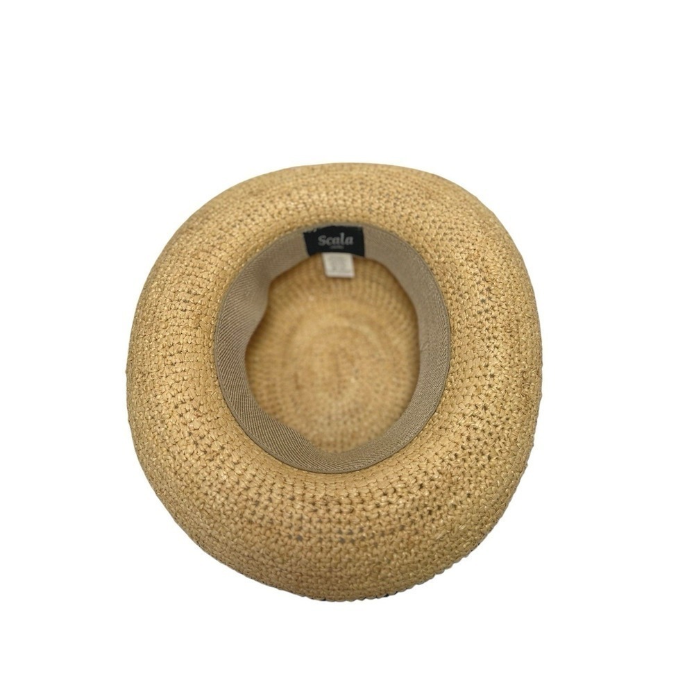 SCALA Collection Women's Rolled Brim Woven Natural Sun Hat Bow Coastal Resort - Picture 6 of 8
